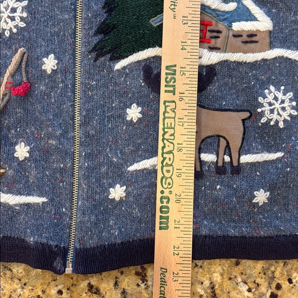 Vintage Victoria Jones Sweater Vest Ramie Angora Winter Cabin Snowman Fishing XL - Picture 7 of 7